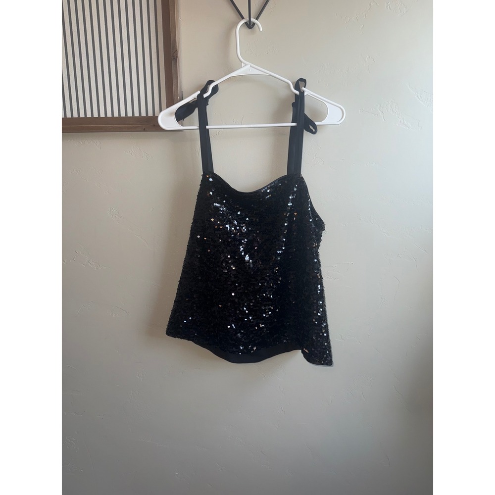 Armani Exchange‎ Black Sequin Tie Shoulder Camisole Top large